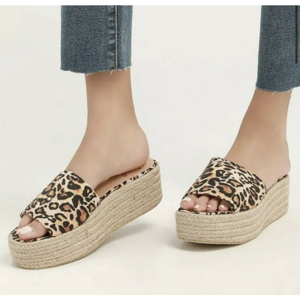 Lulus Platform Espadrille Sandals Leopard Cheetah Animal Print Women Size 9
